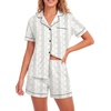 image:imageLYANER Womens Heart Print Pajamas Sets  Button Short Sleeve Shirt With Elastic High Waisted Shorts Sleepwear Pjs Lounge SetFloral Grey