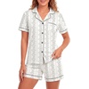 image:imageLYANER Womens Heart Print Pajamas Sets  Button Short Sleeve Shirt With Elastic High Waisted Shorts Sleepwear Pjs Lounge SetFloral Grey