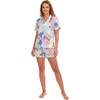 image:imageLYANER Womens Heart Print Pajamas Sets  Button Short Sleeve Shirt With Elastic High Waisted Shorts Sleepwear Pjs Lounge SetFloral Multicolored