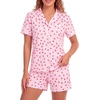 image:imageLYANER Womens Heart Print Pajamas Sets  Button Short Sleeve Shirt With Elastic High Waisted Shorts Sleepwear Pjs Lounge SetHeart Pink