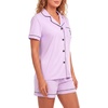 image:imageLYANER Womens Heart Print Pajamas Sets  Button Short Sleeve Shirt With Elastic High Waisted Shorts Sleepwear Pjs Lounge SetLavender