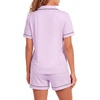 image:imageLYANER Womens Heart Print Pajamas Sets  Button Short Sleeve Shirt With Elastic High Waisted Shorts Sleepwear Pjs Lounge SetLavender