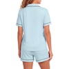 image:imageLYANER Womens Heart Print Pajamas Sets  Button Short Sleeve Shirt With Elastic High Waisted Shorts Sleepwear Pjs Lounge SetLight Blue