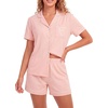 image:imageLYANER Womens Heart Print Pajamas Sets  Button Short Sleeve Shirt With Elastic High Waisted Shorts Sleepwear Pjs Lounge SetLight Coral Pink