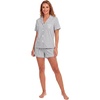 image:imageLYANER Womens Heart Print Pajamas Sets  Button Short Sleeve Shirt With Elastic High Waisted Shorts Sleepwear Pjs Lounge SetLight Grey
