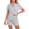 image:imageLYANER Womens Heart Print Pajamas Sets  Button Short Sleeve Shirt With Elastic High Waisted Shorts Sleepwear Pjs Lounge SetLight Grey