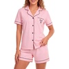 image:imageLYANER Womens Heart Print Pajamas Sets  Button Short Sleeve Shirt With Elastic High Waisted Shorts Sleepwear Pjs Lounge SetPink