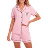 image:imageLYANER Womens Heart Print Pajamas Sets  Button Short Sleeve Shirt With Elastic High Waisted Shorts Sleepwear Pjs Lounge SetPink