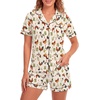 image:imageLYANER Womens Heart Print Pajamas Sets  Button Short Sleeve Shirt With Elastic High Waisted Shorts Sleepwear Pjs Lounge SetRooster Beige
