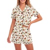 image:imageLYANER Womens Heart Print Pajamas Sets  Button Short Sleeve Shirt With Elastic High Waisted Shorts Sleepwear Pjs Lounge SetRooster Beige