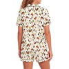 image:imageLYANER Womens Heart Print Pajamas Sets  Button Short Sleeve Shirt With Elastic High Waisted Shorts Sleepwear Pjs Lounge SetRooster Beige