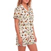 image:imageLYANER Womens Heart Print Pajamas Sets  Button Short Sleeve Shirt With Elastic High Waisted Shorts Sleepwear Pjs Lounge SetRooster Beige