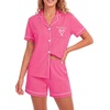 image:imageLYANER Womens Heart Print Pajamas Sets  Button Short Sleeve Shirt With Elastic High Waisted Shorts Sleepwear Pjs Lounge SetRose
