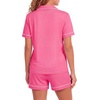 image:imageLYANER Womens Heart Print Pajamas Sets  Button Short Sleeve Shirt With Elastic High Waisted Shorts Sleepwear Pjs Lounge SetRose