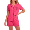 image:imageLYANER Womens Heart Print Pajamas Sets  Button Short Sleeve Shirt With Elastic High Waisted Shorts Sleepwear Pjs Lounge SetRose Pink