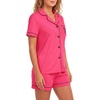 image:imageLYANER Womens Heart Print Pajamas Sets  Button Short Sleeve Shirt With Elastic High Waisted Shorts Sleepwear Pjs Lounge SetRose Pink