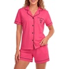 image:imageLYANER Womens Heart Print Pajamas Sets  Button Short Sleeve Shirt With Elastic High Waisted Shorts Sleepwear Pjs Lounge SetRose Pink