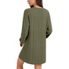 image:imageLYANER Womens Lace Trim V Neck Long Sleeve Pleated Ribbed Knit Loose Sleepwear NightgownArmy Green