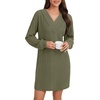 image:imageLYANER Womens Lace Trim V Neck Long Sleeve Pleated Ribbed Knit Loose Sleepwear NightgownArmy Green