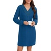 image:imageLYANER Womens Lace Trim V Neck Long Sleeve Pleated Ribbed Knit Loose Sleepwear NightgownBright Blue
