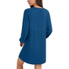 image:imageLYANER Womens Lace Trim V Neck Long Sleeve Pleated Ribbed Knit Loose Sleepwear NightgownBright Blue