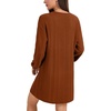 image:imageLYANER Womens Lace Trim V Neck Long Sleeve Pleated Ribbed Knit Loose Sleepwear NightgownCaramel