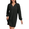 image:imageLYANER Womens Lace Trim V Neck Long Sleeve Pleated Ribbed Knit Loose Sleepwear NightgownDark Gray