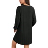 image:imageLYANER Womens Lace Trim V Neck Long Sleeve Pleated Ribbed Knit Loose Sleepwear NightgownDark Gray