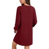 image:imageLYANER Womens Lace Trim V Neck Long Sleeve Pleated Ribbed Knit Loose Sleepwear NightgownWine Red