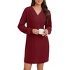 image:imageLYANER Womens Lace Trim V Neck Long Sleeve Pleated Ribbed Knit Loose Sleepwear NightgownWine Red