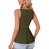 image:imageLYANER Womens Lace Trim V Neck Tank Tops  Summer Sleeveless Ruched Ruffle Flowy Babydoll Blouse Shirt Casual Peplum TopArmy Green