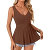 image:imageLYANER Womens Lace Trim V Neck Tank Tops  Summer Sleeveless Ruched Ruffle Flowy Babydoll Blouse Shirt Casual Peplum TopBrown