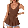 image:imageLYANER Womens Lace Trim V Neck Tank Tops  Summer Sleeveless Ruched Ruffle Flowy Babydoll Blouse Shirt Casual Peplum TopBrown