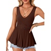 image:imageLYANER Womens Lace Trim V Neck Tank Tops  Summer Sleeveless Ruched Ruffle Flowy Babydoll Blouse Shirt Casual Peplum TopChestnut Brown