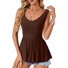 image:imageLYANER Womens Lace Trim V Neck Tank Tops  Summer Sleeveless Ruched Ruffle Flowy Babydoll Blouse Shirt Casual Peplum TopChestnut Brown