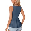 image:imageLYANER Womens Lace Trim V Neck Tank Tops  Summer Sleeveless Ruched Ruffle Flowy Babydoll Blouse Shirt Casual Peplum TopDenim Blue