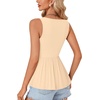 image:imageLYANER Womens Lace Trim V Neck Tank Tops  Summer Sleeveless Ruched Ruffle Flowy Babydoll Blouse Shirt Casual Peplum TopLight Beige