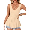 image:imageLYANER Womens Lace Trim V Neck Tank Tops  Summer Sleeveless Ruched Ruffle Flowy Babydoll Blouse Shirt Casual Peplum TopLight Beige
