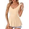 image:imageLYANER Womens Lace Trim V Neck Tank Tops  Summer Sleeveless Ruched Ruffle Flowy Babydoll Blouse Shirt Casual Peplum TopLight Beige