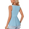image:imageLYANER Womens Lace Trim V Neck Tank Tops  Summer Sleeveless Ruched Ruffle Flowy Babydoll Blouse Shirt Casual Peplum TopLight Blue