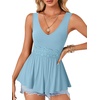 image:imageLYANER Womens Lace Trim V Neck Tank Tops  Summer Sleeveless Ruched Ruffle Flowy Babydoll Blouse Shirt Casual Peplum TopLight Blue