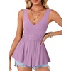 image:imageLYANER Womens Lace Trim V Neck Tank Tops  Summer Sleeveless Ruched Ruffle Flowy Babydoll Blouse Shirt Casual Peplum TopLight Purple