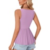 image:imageLYANER Womens Lace Trim V Neck Tank Tops  Summer Sleeveless Ruched Ruffle Flowy Babydoll Blouse Shirt Casual Peplum TopLight Purple