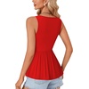 image:imageLYANER Womens Lace Trim V Neck Tank Tops  Summer Sleeveless Ruched Ruffle Flowy Babydoll Blouse Shirt Casual Peplum TopRed