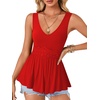 image:imageLYANER Womens Lace Trim V Neck Tank Tops  Summer Sleeveless Ruched Ruffle Flowy Babydoll Blouse Shirt Casual Peplum TopRed