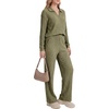 image:imageLYANER Womens Ribbed Knit Lounge Set 2 Piece Long Sleeve V Neck Cozy Pajamas Sets Soft SleepwearArmy Green