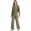 image:imageLYANER Womens Ribbed Knit Lounge Set 2 Piece Long Sleeve V Neck Cozy Pajamas Sets Soft SleepwearArmy Green