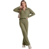 image:imageLYANER Womens Ribbed Knit Lounge Set 2 Piece Long Sleeve V Neck Cozy Pajamas Sets Soft SleepwearArmy Green