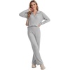image:imageLYANER Womens Ribbed Knit Lounge Set 2 Piece Long Sleeve V Neck Cozy Pajamas Sets Soft SleepwearLight Flower Gray