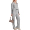 image:imageLYANER Womens Ribbed Knit Lounge Set 2 Piece Long Sleeve V Neck Cozy Pajamas Sets Soft SleepwearLight Flower Gray